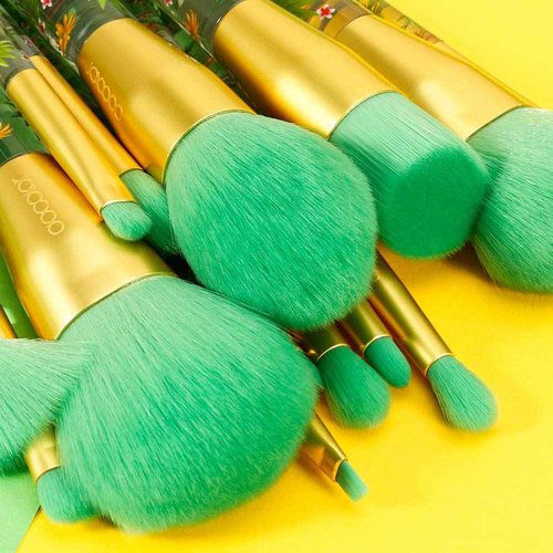 Docolor Makeup Brushes Professional 14Pcs Tropical Makeup Brush Set Premium Gift Synthetic Kabuki Foundation Blending Contour Face Powder Mineral Eyeshadow Make Up Brush Set