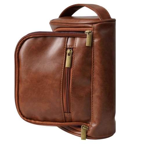 KaKuLan Travel Toiletries Bag for Men, Water-Resistant Dopp Kit, PU Leather Shaving Pouch Organizer, Men's Utility Organizer Bag, Multi-Compartment Travel Makeup Bag for Accessories