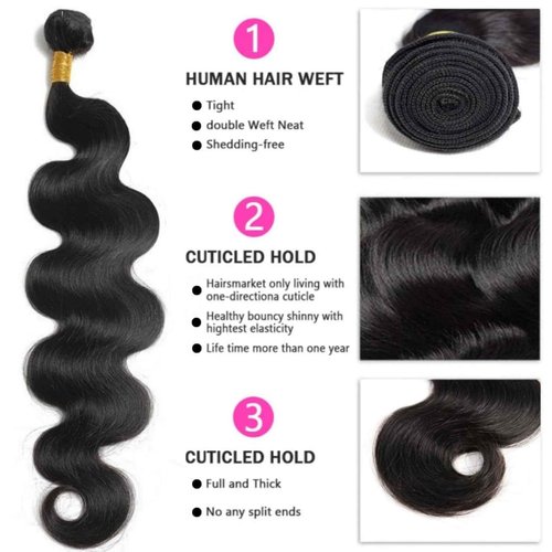 12A Human Hair Bundles 18 18 18 Inch Body Wave 100% Unprocessed Hair 3 Bundles Deals Extensions Quick Weave Human Hair Natural Black Color