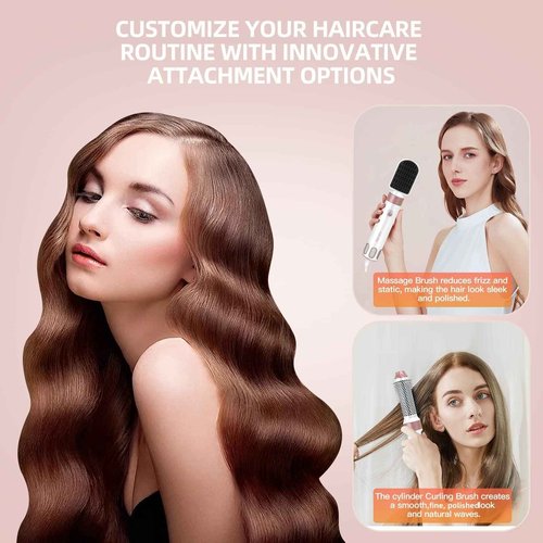 MIEARA 5 in 1 Hair Air Styler, Ionic Hair Dryer Brush Hot-Air Curlers, Multi Hair Styler, Blow Dryer for Fast Drying Straightening Volumizing Curling Styling (Pink)