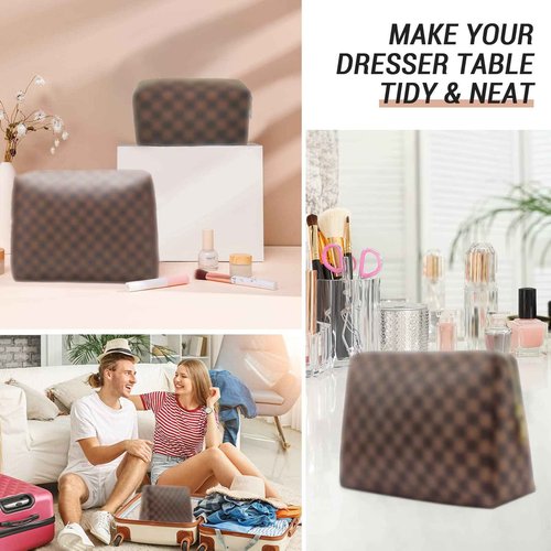 Butofinus Checkered Makeup Bag, Portable Leather Cosmetic Bag, 2 Pcs Waterproof Travel Toiletry Bag for Women