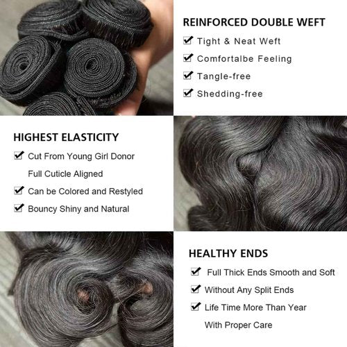 12A Human Hair Bundles 18 18 18 Inch Body Wave 100% Unprocessed Hair 3 Bundles Deals Extensions Quick Weave Human Hair Natural Black Color