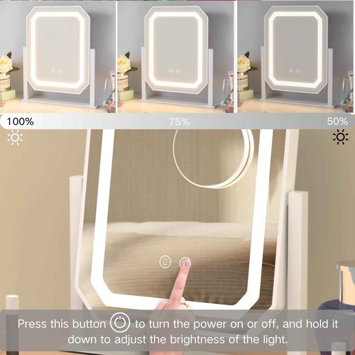 Lighted Makeup Mirror, Hollywood Vanity Mirror with Lights, 3 Color Lighting Modes, Detachable 5X Magnification Mirror, Smart Touch Control, 360°Rotation (12in. White)