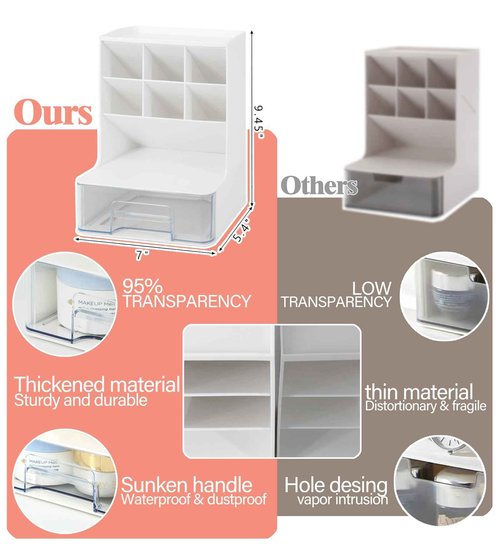MEAJIO Make Up Organizers and Storage 2 Pack, Acrylic Cosmetic Organizer for Vanity Countertop Bathroom Room, Makeup Brush Holder, Makeover Stuff for Girls