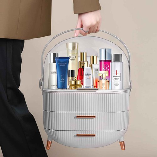 MASSY Egg Shape(Oval) Makeup Storage Box, Countertop Portable Vanity Cosmetics Organizer Preppy
