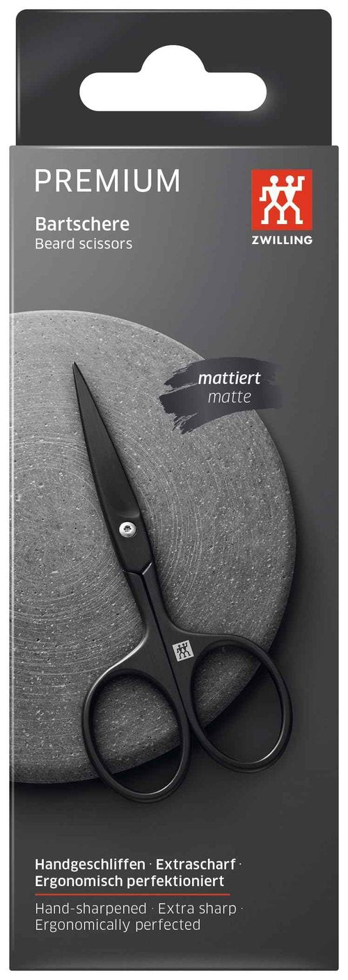 ZWILLING Beard Scissors (with extended handle width, scratch resistant, straight cutting edge and fine tip), Premium, Black, 4.5 inch