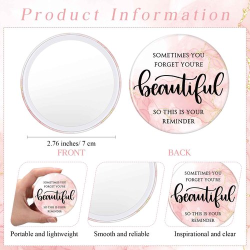 Beeveer 20 Sets Pink Thank You Gifts for Women, Makeup Bags and Compact Mirrors, Christmas Inspirational Gifts for Teacher Employee, Sometimes You Forget You're Beautiful Set for Holiday, Thanksgiving