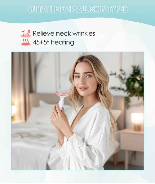 ELISHINE 7 Color Neck Face Massager - Facial Massager Tool for Skin Care at Home, Vibrating Face Massager with Thermals, Galvanic Machines White