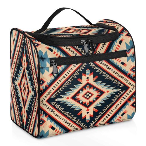 JXDXHCW Toiletry Bag with Hanging Hook Makeup Bag Vintage Bohemian Aztec Ethnic Cosmetic Case Travel Organizer for Women Men Traveling Wash Bag