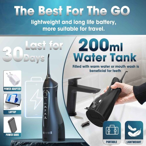 Water Dental Flosser Cordless for Teeth - Nicwell 4 Modes Dental Oral Irrigator, Portable and Rechargeable IPX7 Waterproof Powerful Battery Life Water Teeth Cleaner Picks for Home Travel