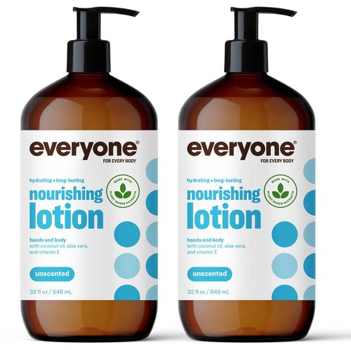 Bundle of Everyone 3-in-1 Soap, Body Wash, Bubble Bath, Shampoo, 32 Ounce (Pack of 2), Unscented + Everyone Nourishing Hand and Body Lotion, 32 Ounce (Pack of 2), Unscented