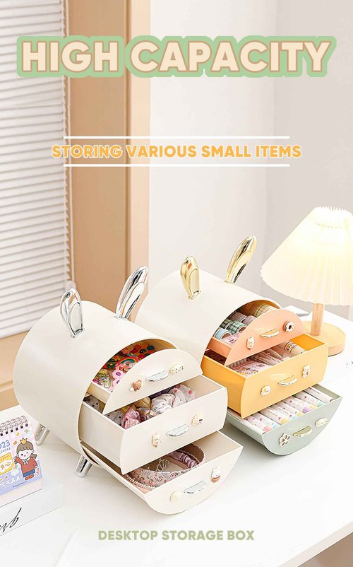 Makeup Organizer and Storage for Perfumes Cosmetics Jewelry,Box for Countertop, skincare Cabinet Storage Bins 3 draws Stackable Vanity Organizer for Dresser and Bathroom Countertop(Golden Ear)
