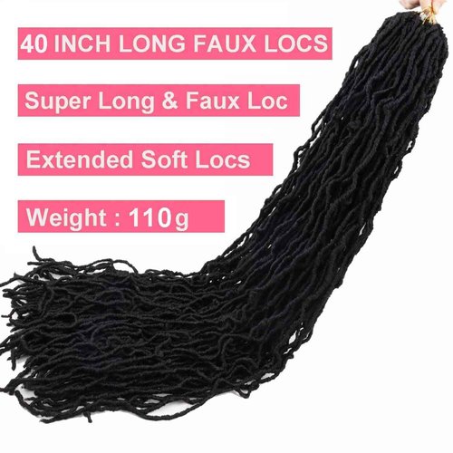 6 Packs Soft Locs Crochet Hair Pre Looped 40 Inch Faux Locs Crochet Braids Goddess Locs Dreadlocs Synthetic Hair For Black Women (1B, 40 Inch (Pack of 6))
