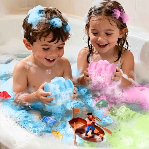 Toylink Bath Bombs for Kids with Diving Gem Toys Inside, 12 Pack Treasure Chest Bath Bombs with Surprise Pirate Accessories Pretend Playset, Handmade Bubble Bath Fizzies Birthday Christmas Gift Set