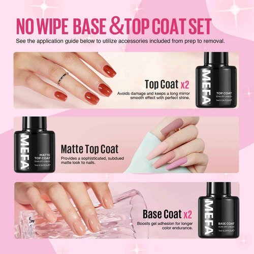 MEFA 42 Colors Gel Nail Polish Kit with U V Light, 59 Pcs All Seasons Collection Colorful Gel Polish Essential Set with 5 Psc Matte/Glossy Base Top Coat, Salon Gifts for Women