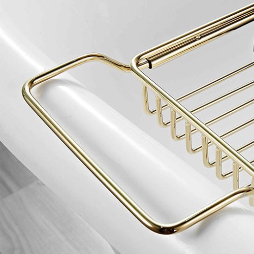 GIYDNEI Stainless Steel Bathtub Caddy Tray, Expandable Bathtub Holder Table, Adjustable Bathroom Tray, Bath Organizer Tub Shelf,Gold,26.8~35.4in