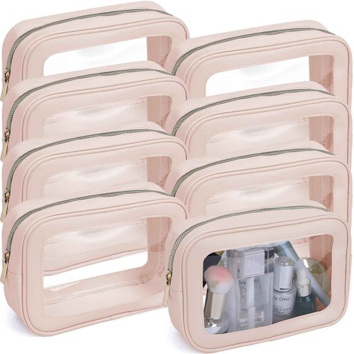 8 Packs TSA Approved Toiletry Bags Clear Toiletry Bags for Travel PVC Makeup Pouch Waterproof Quart Size Clear Cosmetic Bag with Zipper for Airport Airline Compliant Bag Women Men Travel Bathroom