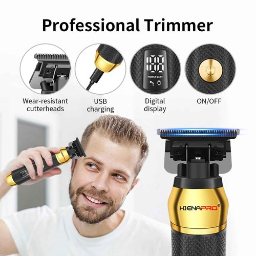 HIENA PRO Professional Cordless Hair Clippers for Men, T-Blade Beard Trimmer & Foil Shaver Set, Rechargeable Barber Clipper Kit and Hair Cutting Set, Facial Grooming Kit with LED Display
