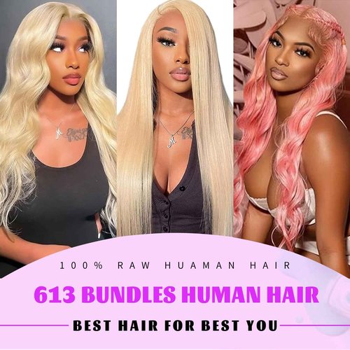 12A 613 Bundles Human Hair 18 20 22 Inch Blonde Bundles Human Hair 100% Unprocessed Brazilian Virgin Raw Weave Bundle 3 Bundle Blonde Straight Human Hair for Women