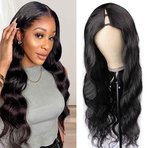draconenee V Part Wig Human Hair 14 inch Upgrade U Part Wigs Body Wave for Black Women Beginner Friendly No Sew In and No Leave Out Glueless Brazilian Virgin Hair Natural Black Color 180% Density