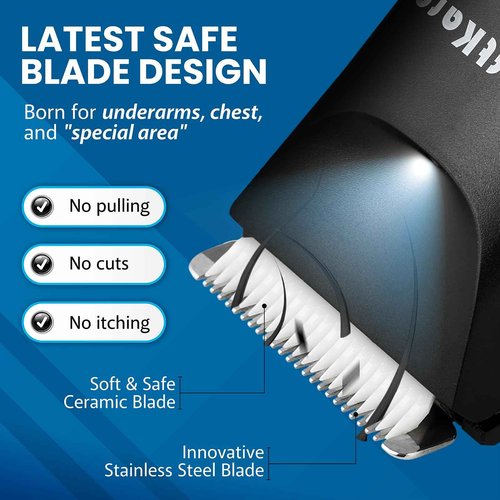 Body Hair Trimmer for Men Manscape - Electric Safe Shaver Pubic Hair Groomer LED Light Ball Razor Waterproof Mens Trimmers Rechargeable Cordless Replaceable Ceramic Blade Clipper Wet/Dry Smooth