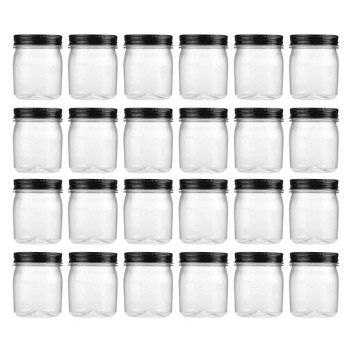 novelinks 8 oz Clear Plastic Jars with Screw-On Lids - BPA-Free Refillable Storage Containers for Slime, Spices, Crafts, Kitchen & Home Organization (24 Pack,Black)