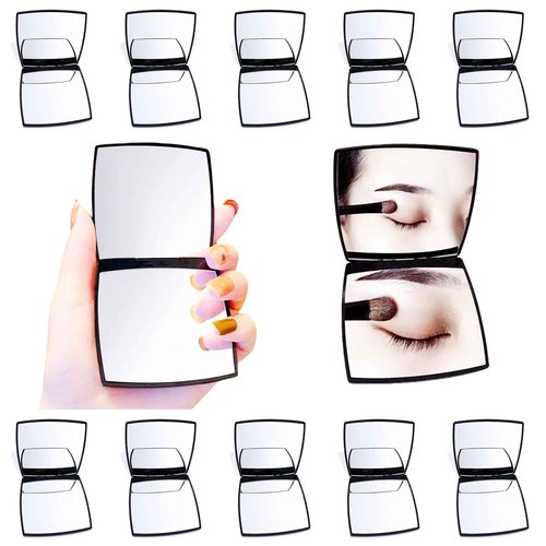 EUTECH 12 Pcs Fashion Compact Cosmetic Mirror, Elegant Compact Purses Makeup Mirror, Small Compact Mirror 2 x 1 Magnification, Square Compact Mirror, Perfect for Purses - Travel, Black