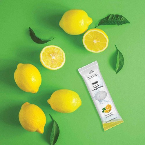 FabbPro Oshibori Moist Terry Cotton Refreshment Towels (50 Pack, 8 x 8 Inches) - White Mildly Scented Pre-moistened Towel to Use Hot or Cold - Lemon & Lavender Scent Bundle of 25 each