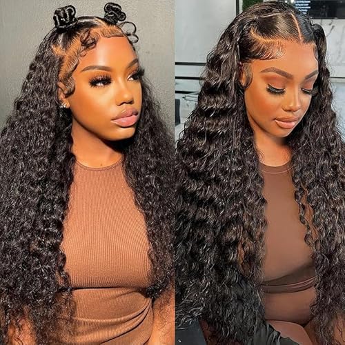 Deep Wave Lace Front Wigs Human Hair 13x4 Deep Curly Lace front Wigs Pre Plucked with Baby Hair Curly Wigs for Black Women 180% High Density 18 Inch