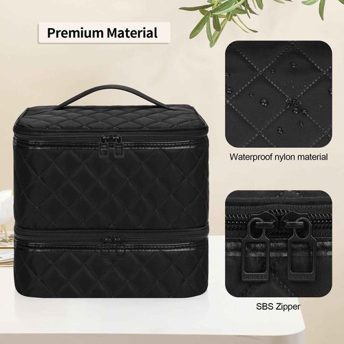 Ethereal Small Nail Polish Organizer Case Holds 32+ Bottles(15ml/0.5fl.oz) and Nail Lamp, Double Layer Nail Polish Storage Bag for Nail Kit, Manicure Tools, Black