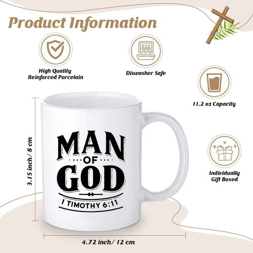 Shinylin 3 Pcs Pastors Man of God Gifts for Men Christian 11.2oz Inspirational Coffee Mug Religious Bible Verse Leather Toiletry Bag Scripture Keychain for Dad Church Baptism Souvenir Christmas