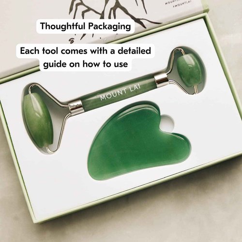 Mount Lai Jade Gua Sha Facial Tools, Jade Roller and Gua Sha Facial Tools Set, Guasha Tool for Face to Relieve Muscle Tension and Reduce Puffiness, Anti Aging Skin Care Sets for Women