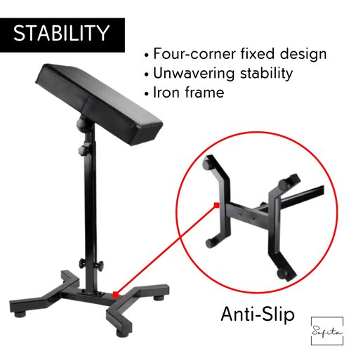 SOFITA Tattoo Arm Rest Stand + [100 Disposable Covers] Arm Rest Tattoo Stand High Stability. Adjustable Height and Tilt. High Density Leather Pad. Robust Four-Corner Base. Tattoo Armrest Stand