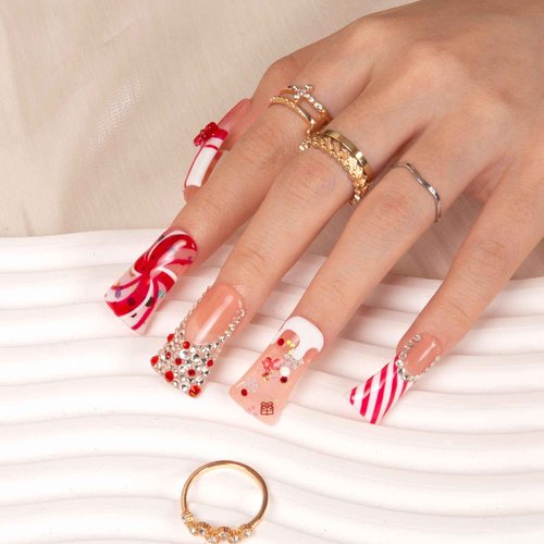 LOVFUL Press on Nails Christmas Gift | Handmade with Full Covered Crystals | Reusable Full Cover Nails | Duck Classic Regular 1.3 in | H349-S