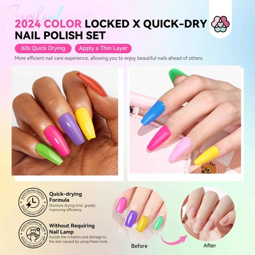 SAVILAND Quick-Dry Nail Polish Set - 20pcs Neon Rainbow Brights, Fingernail Polish Non-Gel Summer Colors with Castor Oil Infused Base & Glossy/Matte Top Nail Coats for Salon & Home Manicures DIY