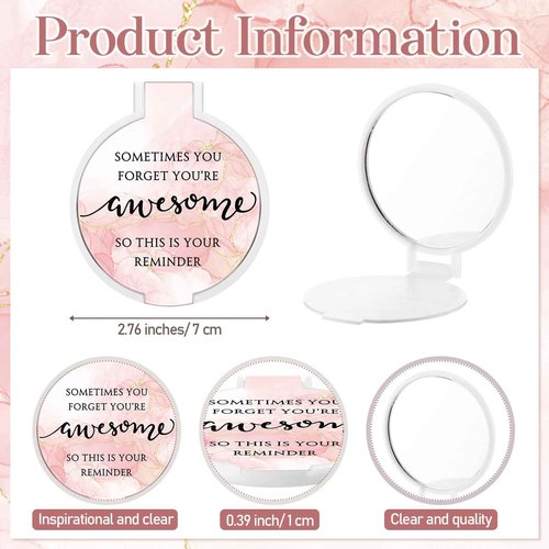 Cinnvoice 25 Set Inspirational Compact Mirrors for Women Bulk Sometimes You Forget You're Awesome Motivational Double Sided Folding Pocket Mirror for Employee Coworker Staff Mom Birthday(Pink Marble)