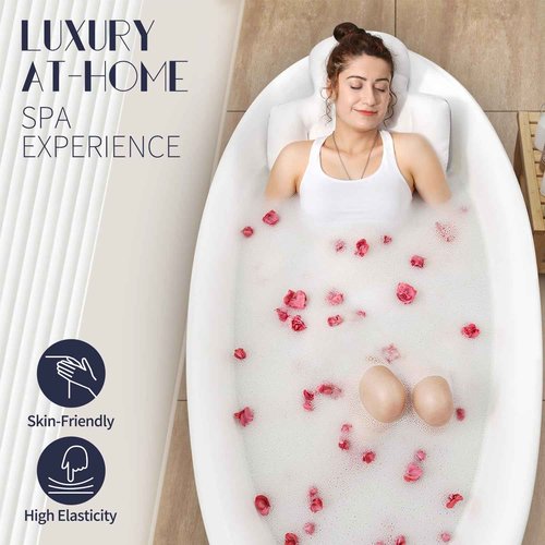 Full Body Bath Pillow for Bathtub, Thick Bathtub Cushion with Laundry Bag, Luxury Tub Pillow for Bath for Headrest Neck and Back Support White 56" x 16"