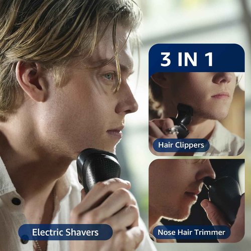 rategist Cordless Electric Razor for Men: 3-in-1 Shaver for Beard/Nose/Sideburns - IPX7 Waterproof Travel Kit