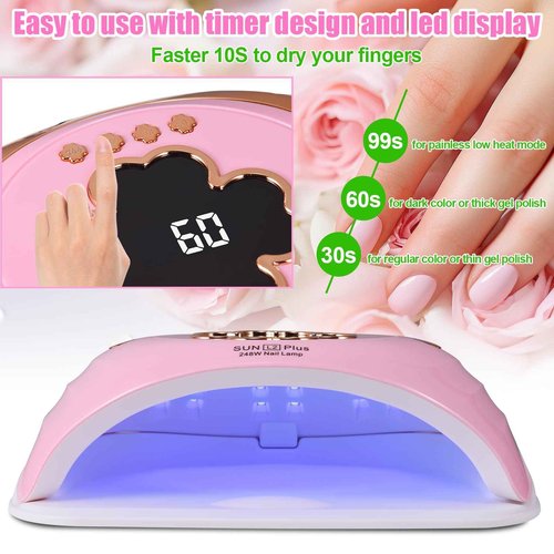 UV LED Nail Lamp for Two Hand, 248W Large Space UV Light for Nails,45 LED Beads and Professional Manicure Nail Lamp with Automatic Sensor (White)