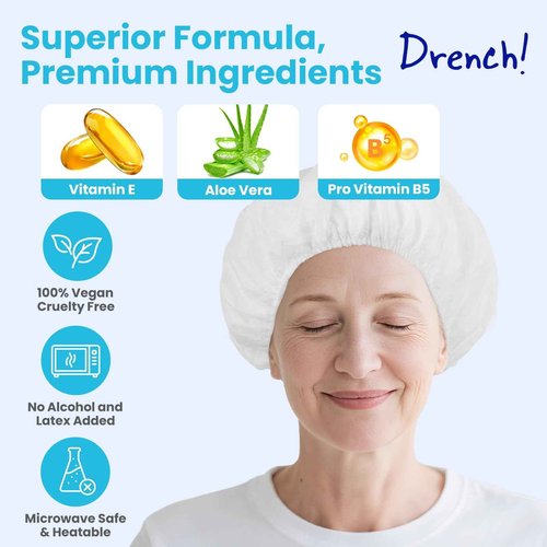 Drench No Water Hair Washing Cap - Waterless Shower Caps with Shampoo and Conditioner - Disposable Rinse Free Wash Aids - Ideal for Elderly and Disabled - Pack of 18