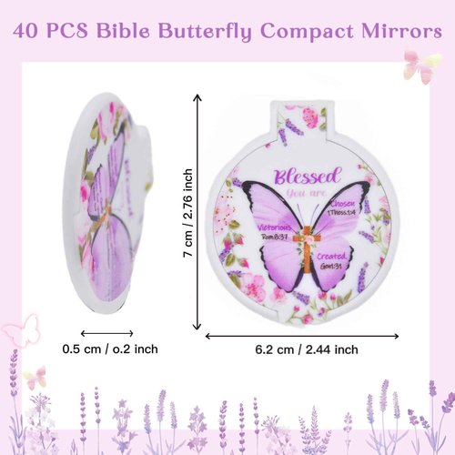 Eva's Moment 40 Pcs Christian Butterfly Compact Mirrors Bulk Bible Verse Mini Mirror Gifts Inspirational Portable Small Makeup Mirror for Women Church Scripture Party Gift 4 Styles