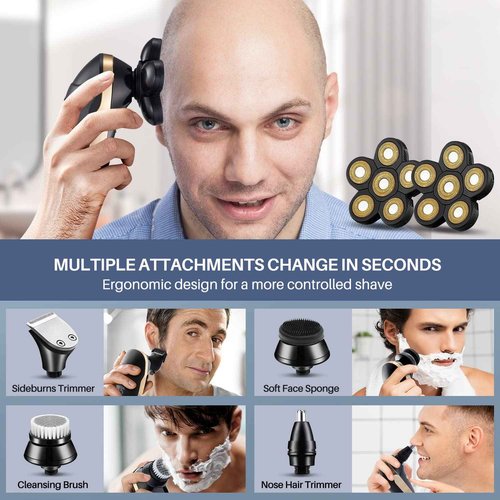 Head Shavers for Bald Men Rotary Electric Razor Cordless Electric Shaver Rechargeable Head Shaver Waterproof Mens Head Razor Multifunctional Shaving Grooming Kit for Balder
