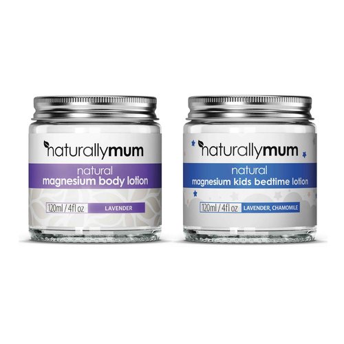 NaturallyMum Magnesium Body Lotion Bundle for Mum and Kids | Support for Sleep, Heart, Bone, Nerve, Gut and Muscle Health | Adult Lavender | Kids Lavender & Chamomile | 2 x 4 fl oz