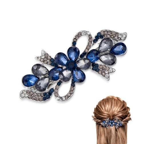 Soumimi Navy Blue Flower Hair Rhinestone Clips Crystal Hairpins Barrettes Hair Accessories for Wedding Party Everyday, Christmas Birthday Gift for Mom Wife