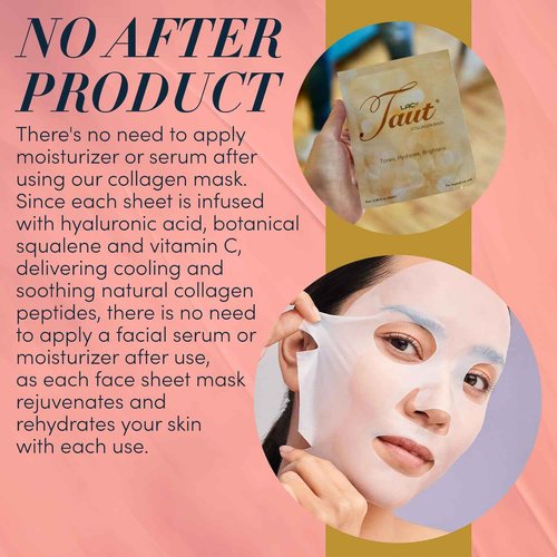 TAUT Collagen Face Mask – 5 Sheet Pack with Hyaluronic Acid, Marine Collagen & Vitamin C – Hydrating, Anti-Aging Sheet Mask for Firm, Glowing Skin – Korean Skincare Inspired