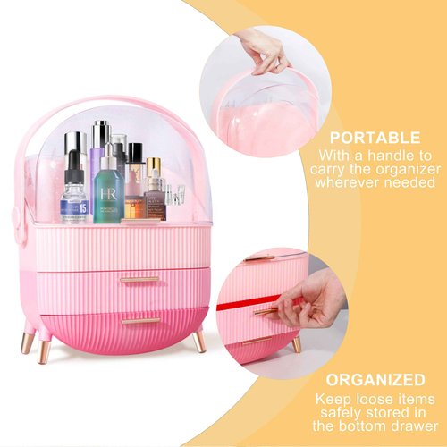 Ptesly Teen Girls Gift Makeup Organizer,Skincare Organizer Jewelry Storage,Cosmetics Storage and Display Case,Make Up Holders and Organizers for Countertop,Bathroom Organizer (Triple Pink)