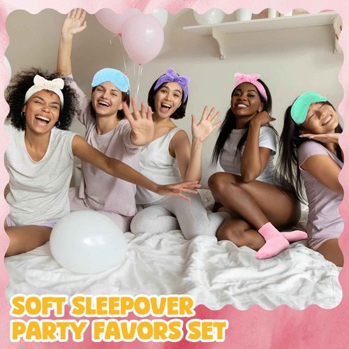 Yearntown 36 Pcs Sleepover Party Supplies for Women Spa Headbands Plush Eye Masks Fuzzy Socks for Slumber Party Favors Sleepover Shower Gifts