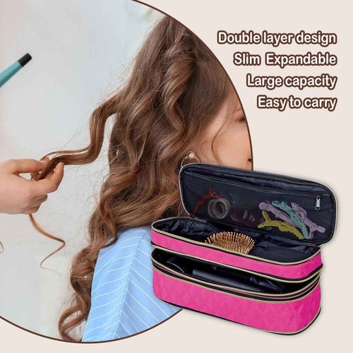 UOZL Hair Dryer Curling Iron Storage Bag, Travel Carrying Case, Slim Expandable Handheld Dual-Layer Travel Storage Bag for Dryer/Hair Tool Organizer/Style Organizer (Rose Red)