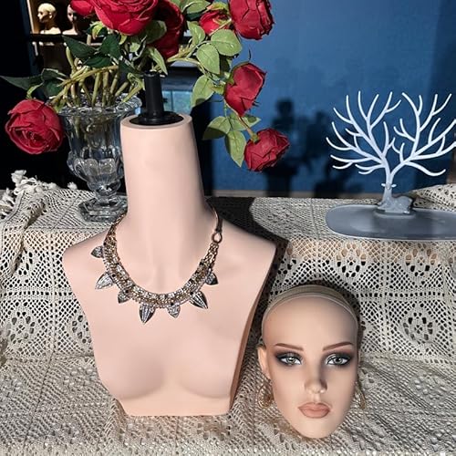 J&F CO. Realistic Europe and America Female Mannequin Head with Shoulder Display Manikin Heads Bust Wig Stand with Head for Wigs,Caps,Makeup,Beauty Accessories (DP 496 YH)