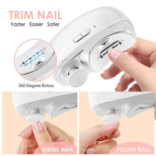 Electric Nail Clippers Upgraded 3 in 1 Automatic - with Polishing, Dust Storage & LED Light, Nail File Toenail Trimmer, Gifts for Women Men Mom Her Him Kids Adults Senior Baby Teacher Students (White)